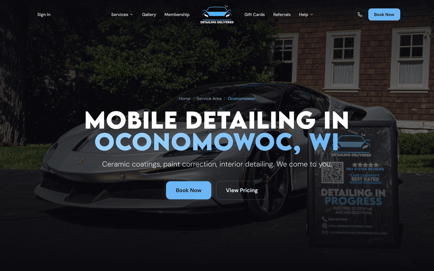 The Oconomowoc landing page, headlined mobile detailing in Oconomowoc, WI