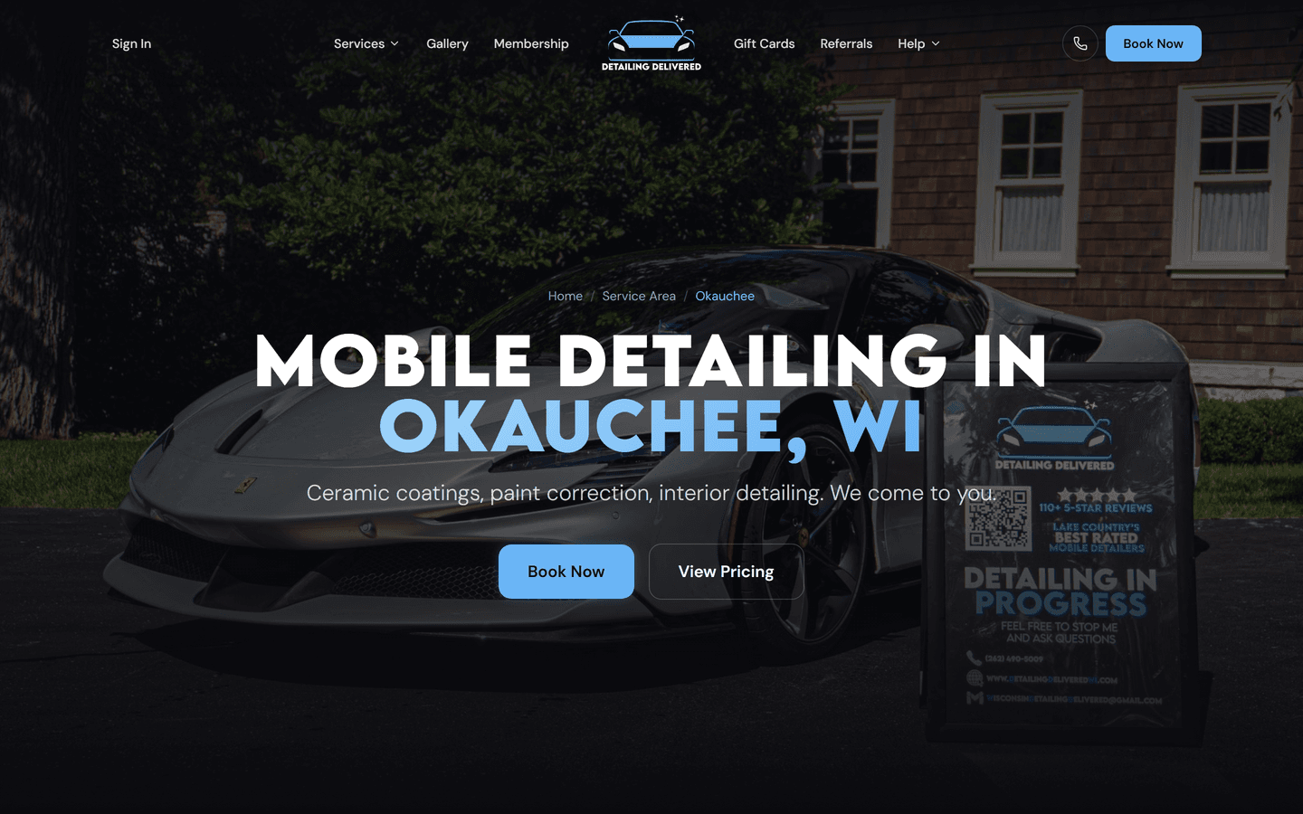 The Okauchee landing page, headlined mobile detailing in Okauchee, WI