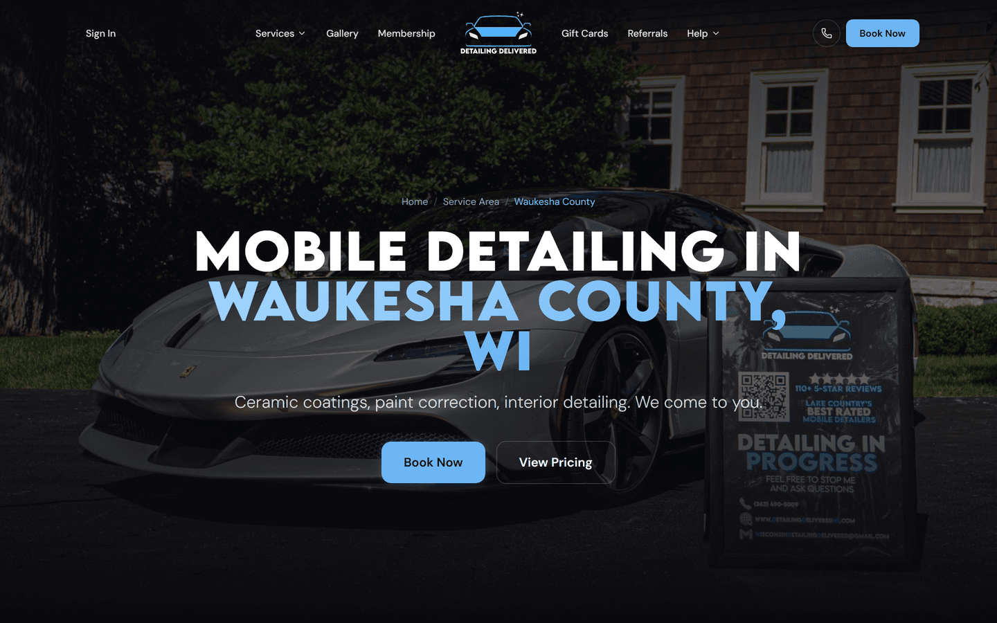 The Waukesha County landing page, headlined mobile detailing in Waukesha County, WI