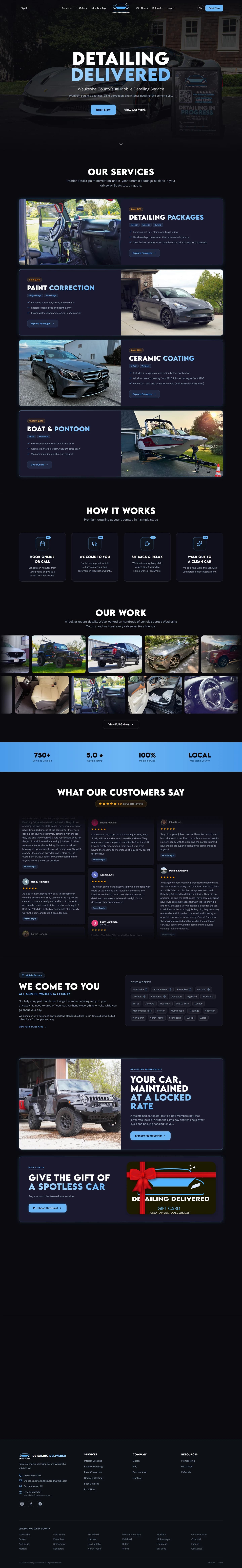 The Detailing Delivered homepage on a laptop screen